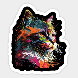 Colorful Art Cat Gift Retro Vintage Funny Cat Sticker